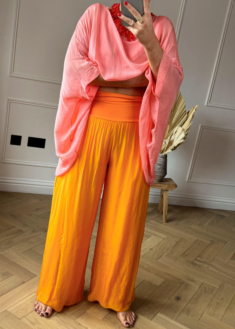 Bubble hem silk pants - tangerine-The Style Attic