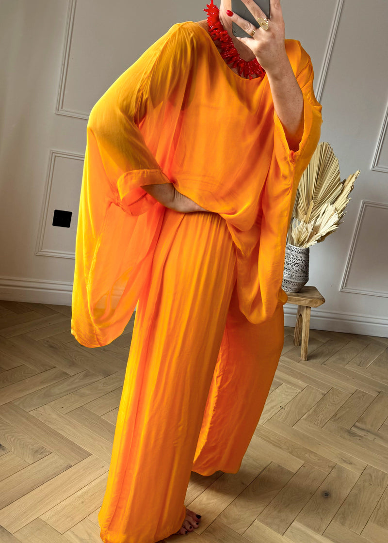 Bubble hem silk pants - tangerine-The Style Attic