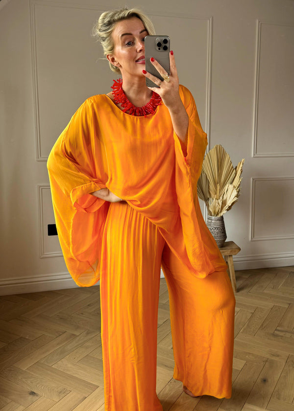 Bubble hem silk pants - tangerine-The Style Attic