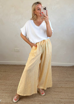 Buttermilk linen trouser - orange stripe-The Style Attic