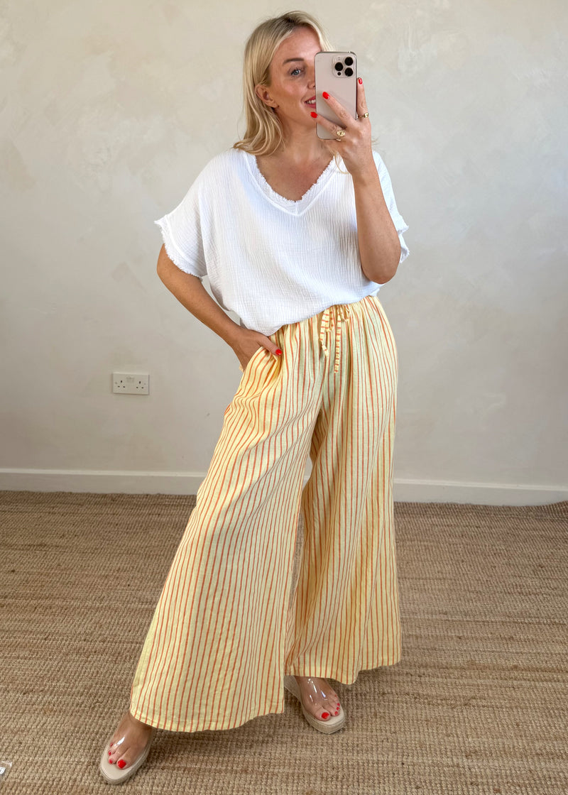 Buttermilk linen trouser - orange stripe-The Style Attic