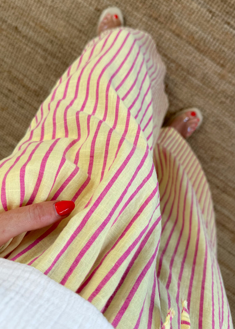 Buttermilk linen trouser - pink stripe-The Style Attic