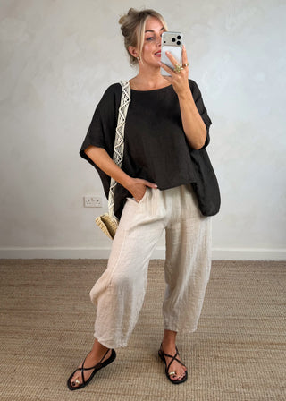 Cabana Linen barrel leg trouser - Beige-The Style Attic