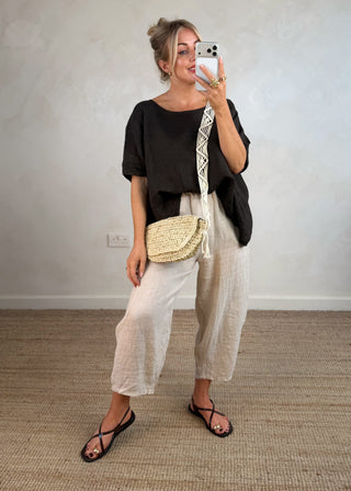 Cabana Linen barrel leg trouser - Beige-The Style Attic