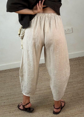 Cabana Linen barrel leg trouser - Beige-The Style Attic