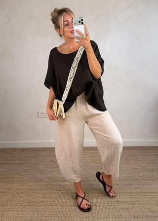 Cabana Linen barrel leg trouser - Beige-The Style Attic