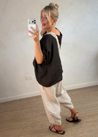 Cabana Linen barrel leg trouser - Beige-The Style Attic