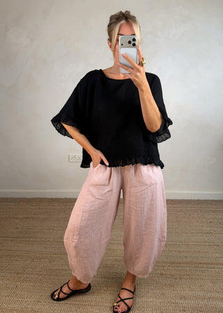 Cabana Linen barrel leg trouser - Blush-The Style Attic