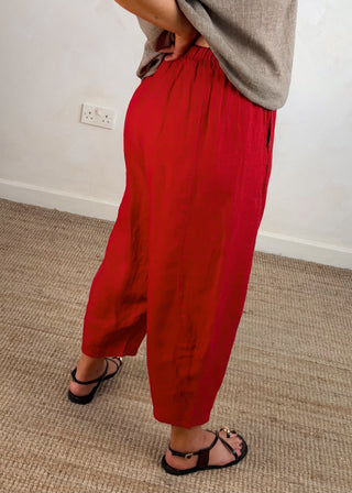 Cabana Linen barrel leg trouser - Red-The Style Attic