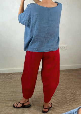 Cabana Linen barrel leg trouser - Red-The Style Attic