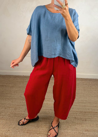 Cabana Linen barrel leg trouser - Red-The Style Attic
