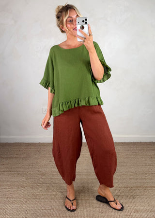 Cabana Linen barrel leg trouser - Rust-The Style Attic