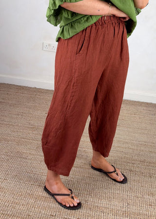Cabana Linen barrel leg trouser - Rust-The Style Attic