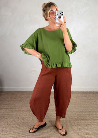 Cabana Linen barrel leg trouser - Rust-The Style Attic