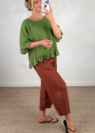 Cabana Linen barrel leg trouser - Rust-The Style Attic