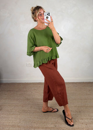 Cabana Linen barrel leg trouser - Rust-The Style Attic