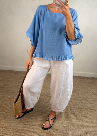 Cabana Linen barrel leg trouser - White-The Style Attic