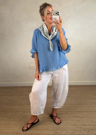 Cabana Linen barrel leg trouser - White-The Style Attic