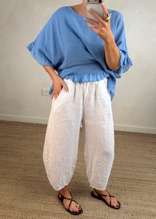 Cabana Linen barrel leg trouser - White-The Style Attic