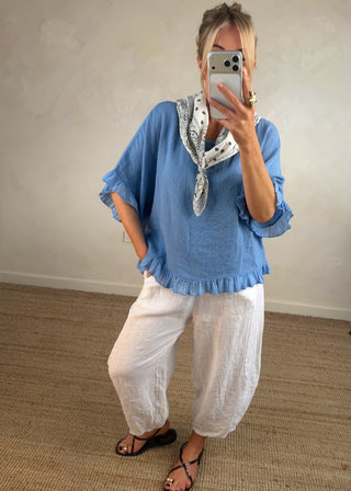 Cabana Linen barrel leg trouser - White-The Style Attic