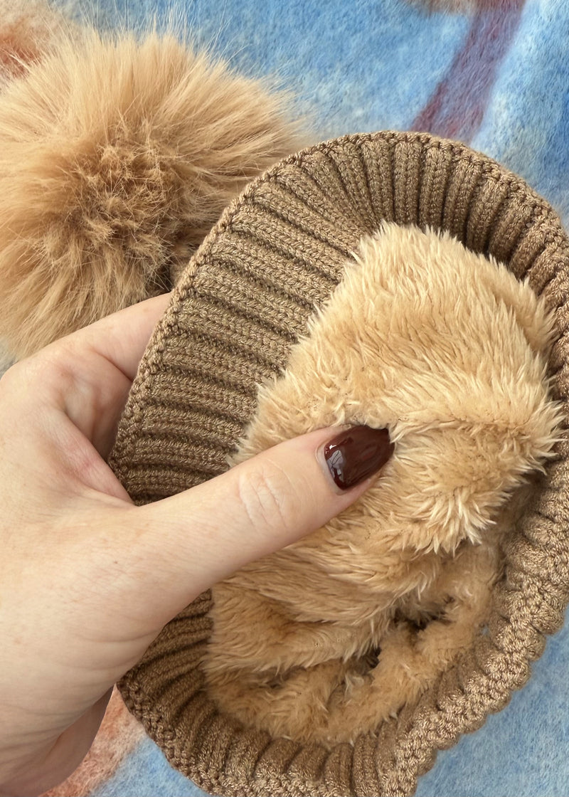 Cable knit Bobble hat - camel-The Style Attic