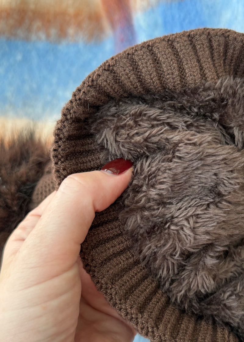 Cable knit Bobble hat - chocolate-The Style Attic