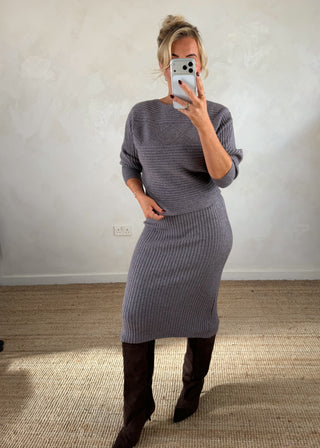 Cable knit ribbed 2 piece dress - Grey-The Style Attic
