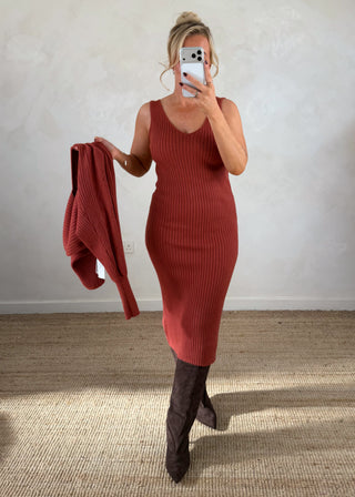 Cable knit ribbed 2 piece dress - Terracotta-The Style Attic
