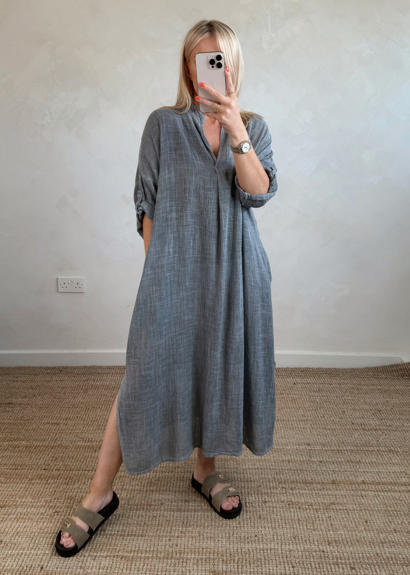 Camille cotton tunic - slate-The Style Attic
