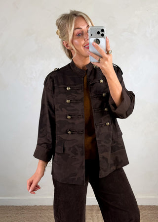 Camo military jacket - Chocolate-The Style Attic