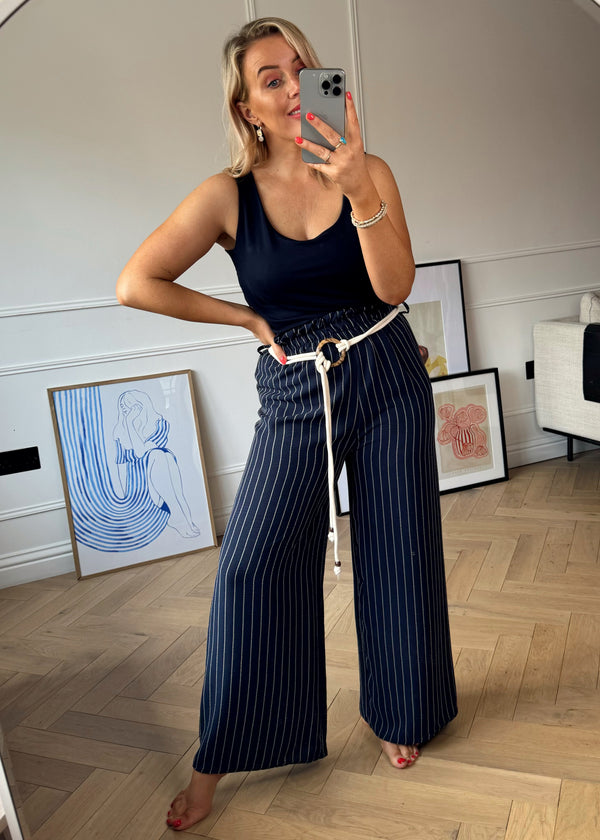 Cannes pinstripe palazzo - navy-The Style Attic