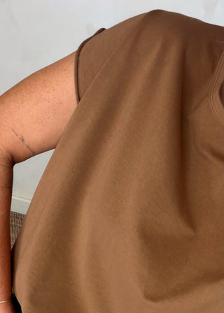 Cap sleeve Tee - Coffee-The Style Attic
