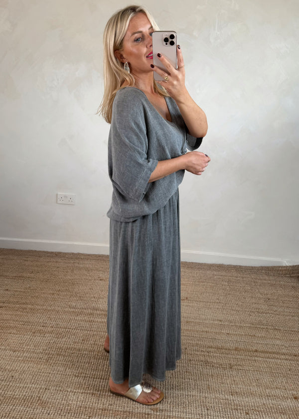 Carla linen blend skirt - slate-The Style Attic