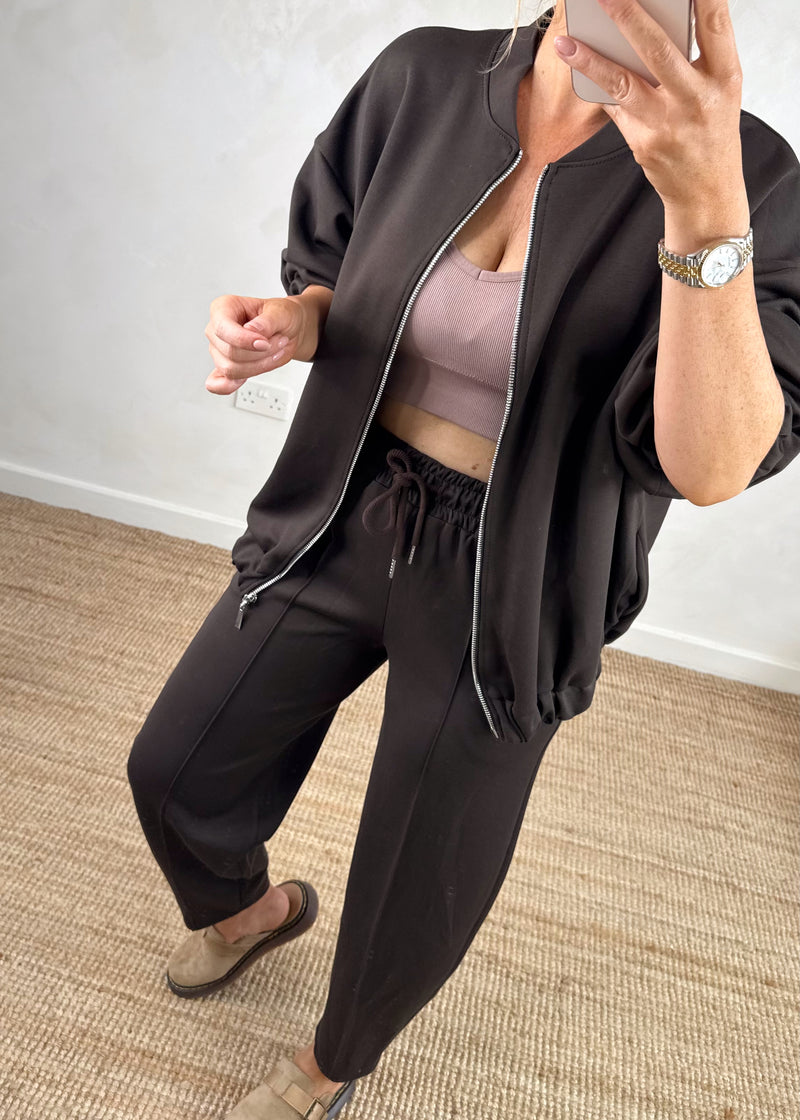 Carrot leg bomber co-ord set - chocolate-The Style Attic