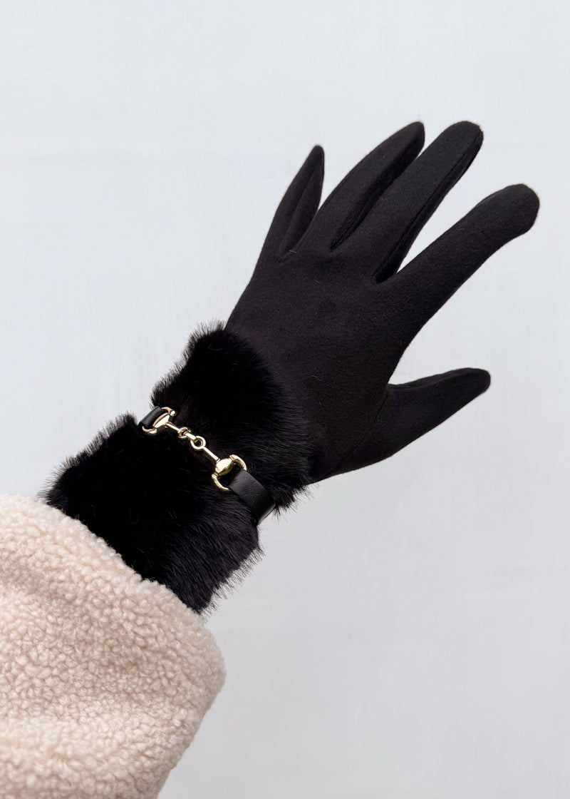 Cashmere blend Fur trim glove - black-The Style Attic