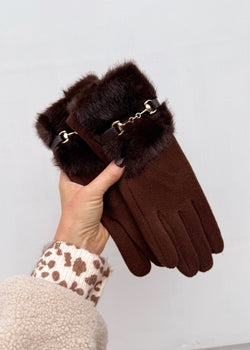 Cashmere blend Fur trim glove - chocolate-The Style Attic