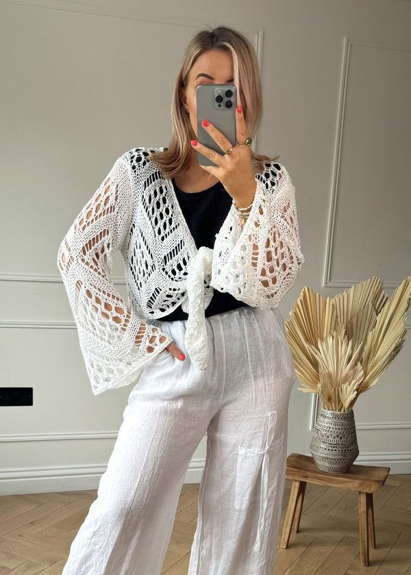 Cassandra crochet cardigan - white-The Style Attic