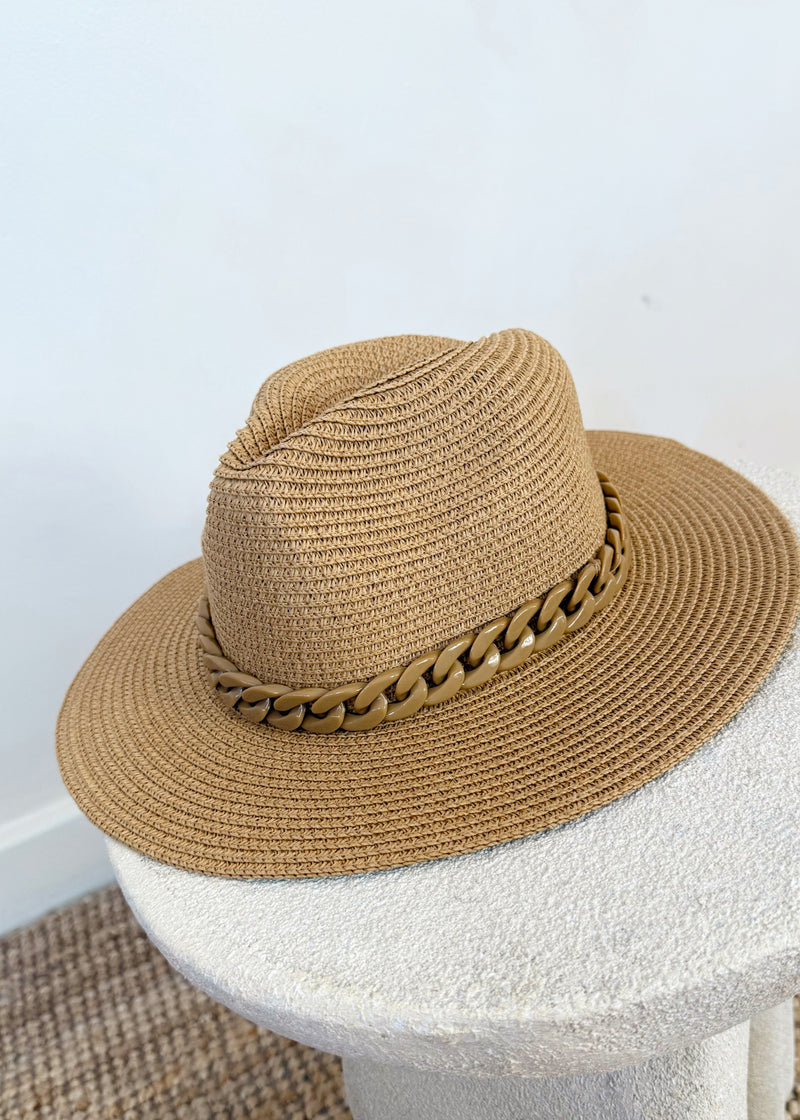 Chain fedora hat - camel-The Style Attic