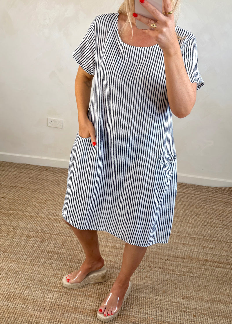 Chalk stripe shift dress-The Style Attic