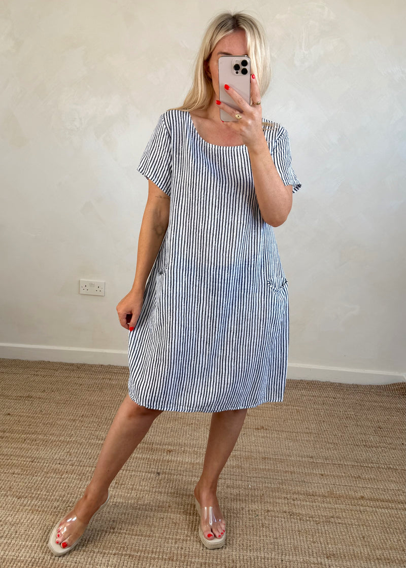 Chalk stripe shift dress-The Style Attic