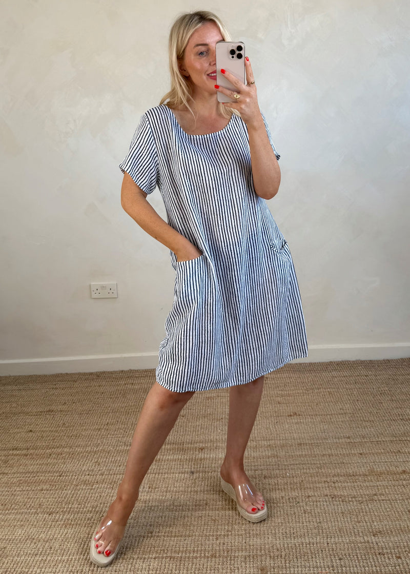 Chalk stripe shift dress-The Style Attic