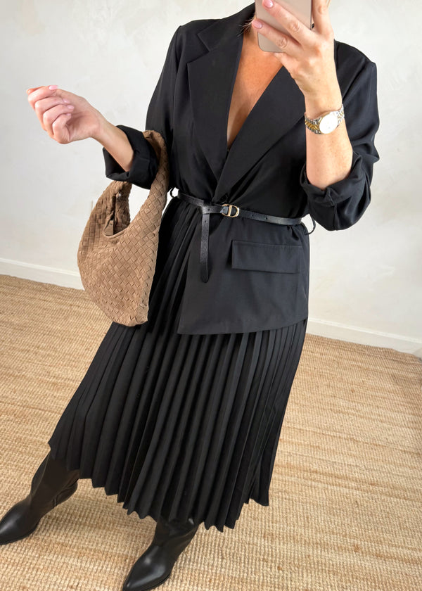 Charissa pleated dress - black-The Style Attic