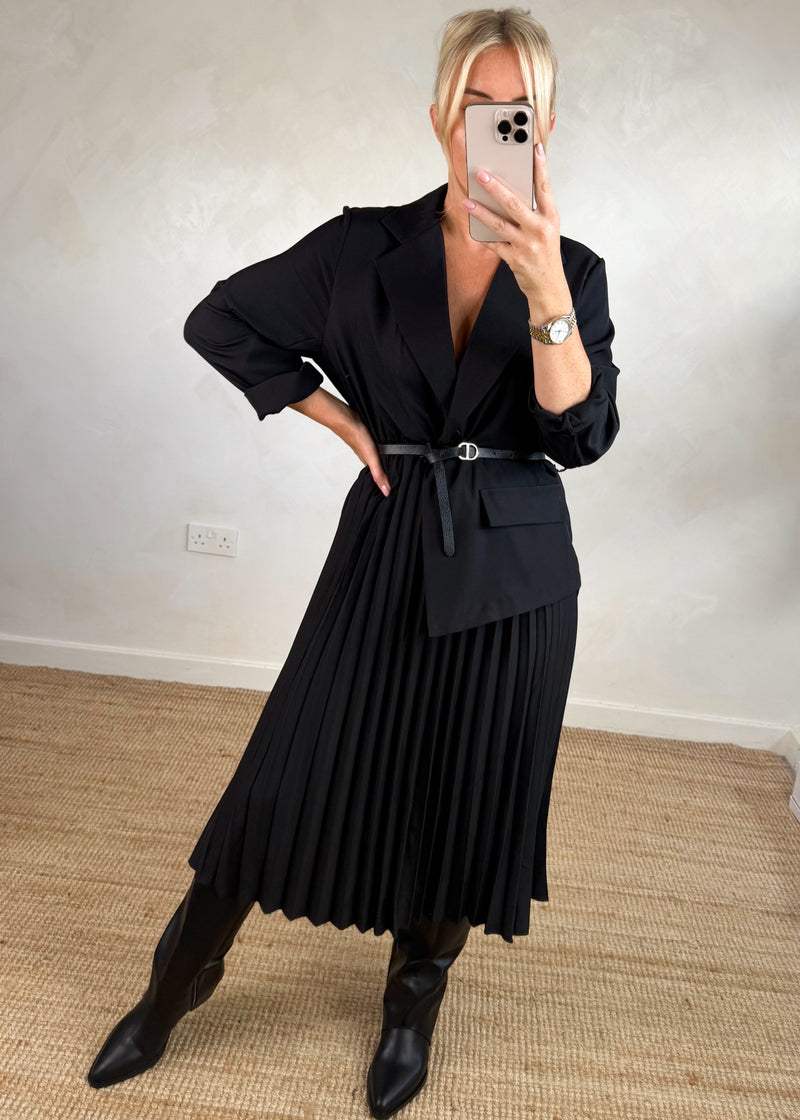 Charissa pleated dress - black-The Style Attic