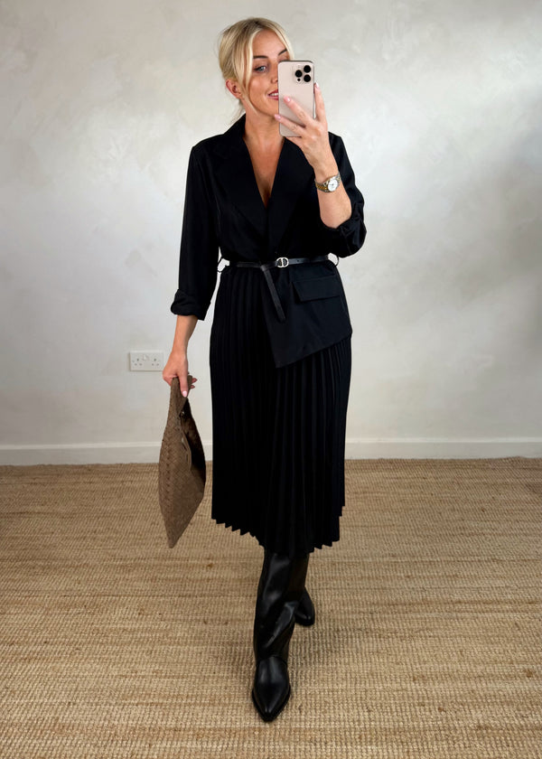Charissa pleated dress - black-The Style Attic