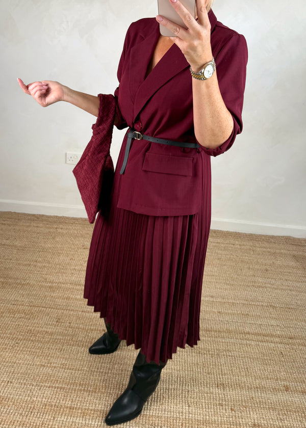 Charissa pleated dress - damson-The Style Attic