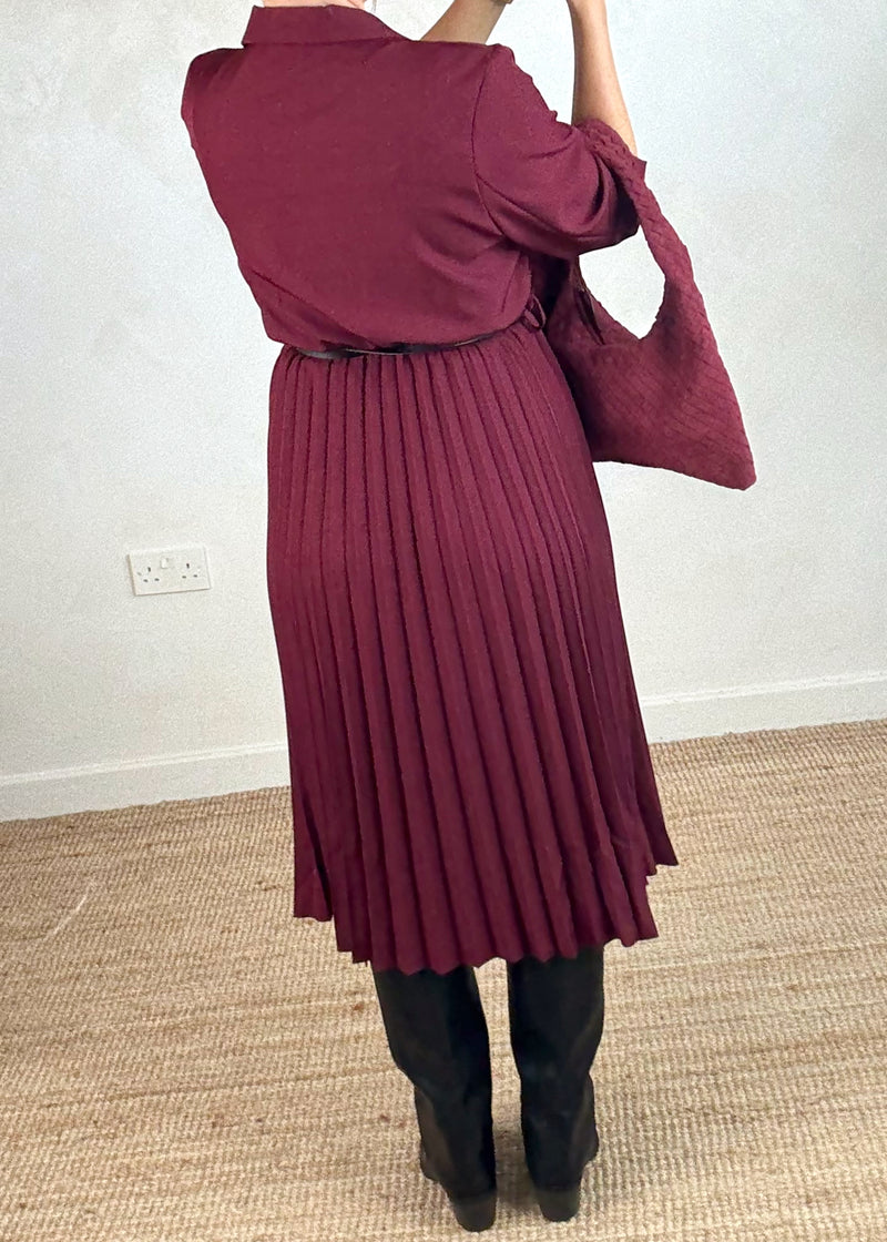 Charissa pleated dress - damson-The Style Attic