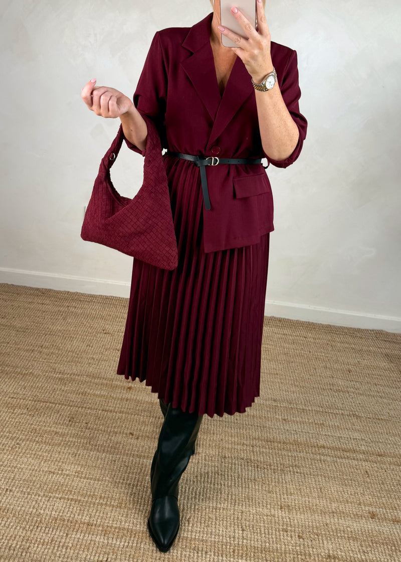 Charissa pleated dress - damson-The Style Attic