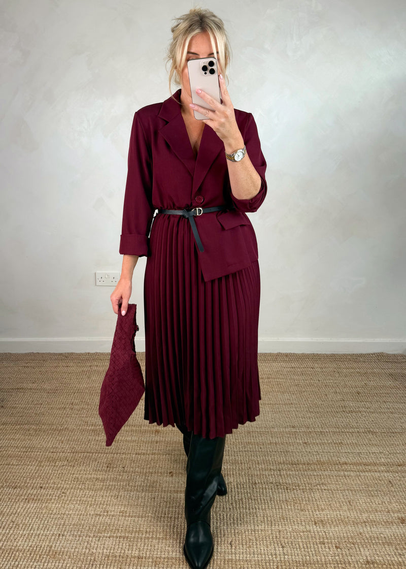 Charissa pleated dress - damson-The Style Attic