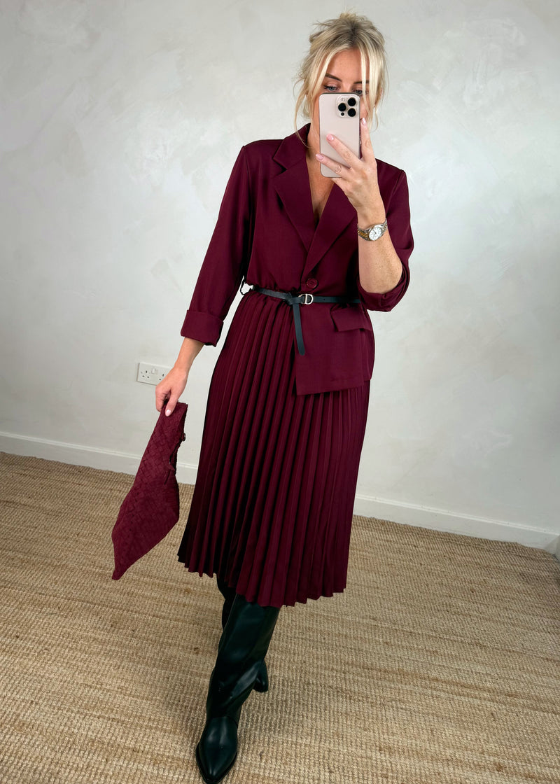 Charissa pleated dress - damson-The Style Attic