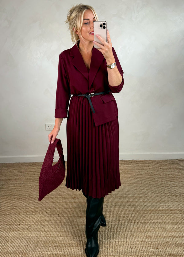 Charissa pleated dress - damson-The Style Attic